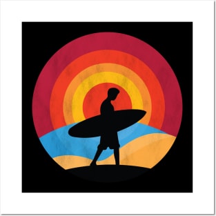 Vintage Sunset Surfing Gift For Surfers Posters and Art